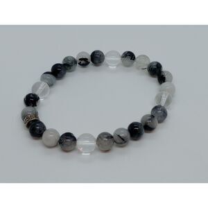 Energy Muse Natural Stone Tourmalated Quartz  6.75" Beaded Stretch Bracelet